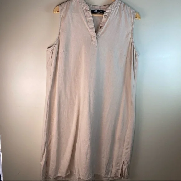 Anne Klein Woman’s Dress Large Linen Sleeveless Tan - Picture 1 of 7